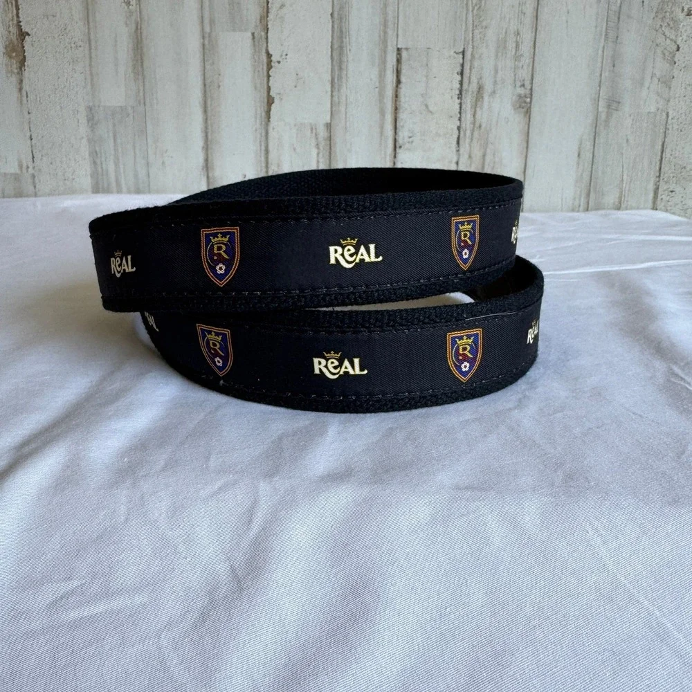 NWT Vineyard Vines Belt Men 42 Black Real SLC Dress Belt Soccer Preppy USA MLS